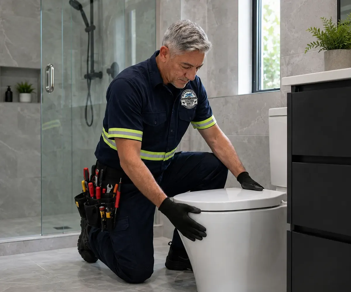Técnico sanitario instalando una instalación sanitaria