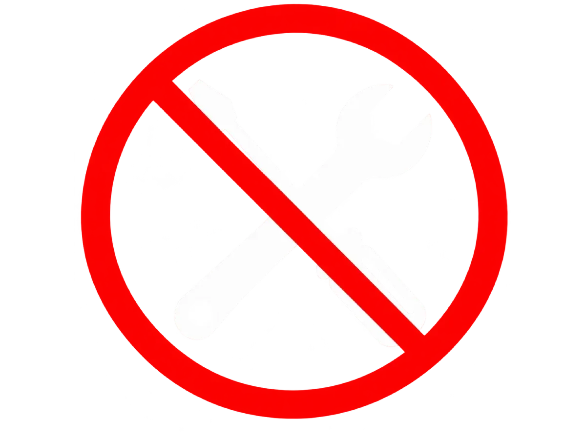 No improvises una reparación Símbolo de prohibición sobre herramientas de reparación